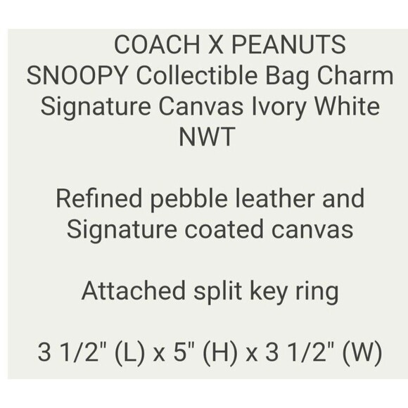 COACH X PEANUTS SNOOPY Collectible Bag Charm Signature Canvas Ivory White NWT - Picture 7 of 7